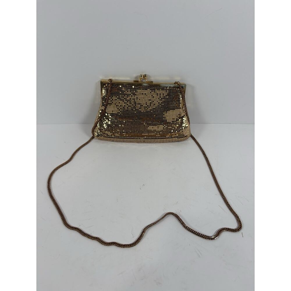 Whiting & Davis Gold Mesh Evening Clutch Purse Chain Strap Vintage Style